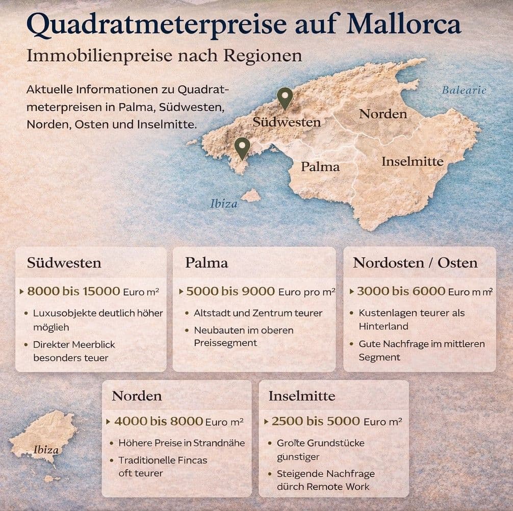 Quadratmeterpreise auf Mallorca – Immobilienpreise nach Regionen